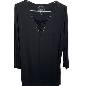 Inc International Concepts black criss cross long sleeve shirt size L
